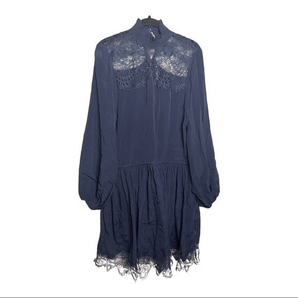 NWT MAGALI PASCAL x Revolve Clemence Lace Mini Dress Long Sleeve Navy Blue Small - Picture 5 of 8